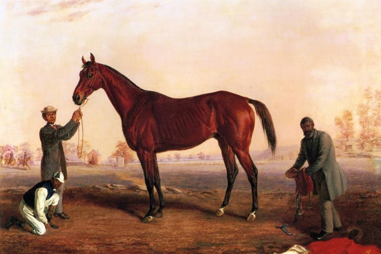 painting of three men and horse