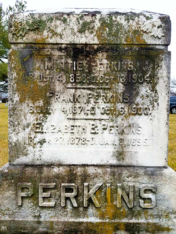 Close up of Perkins' Family gravestone