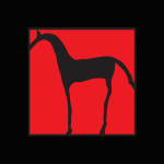 black horse drawing with red background